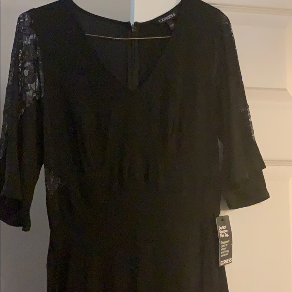 NWT floor length black with lace cut outs